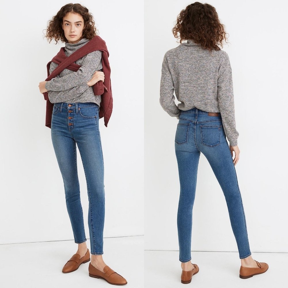 Madewell 26 10" High-Rise Skinny Jeans in Dewitt Wash Button TENCEL Denim MA981